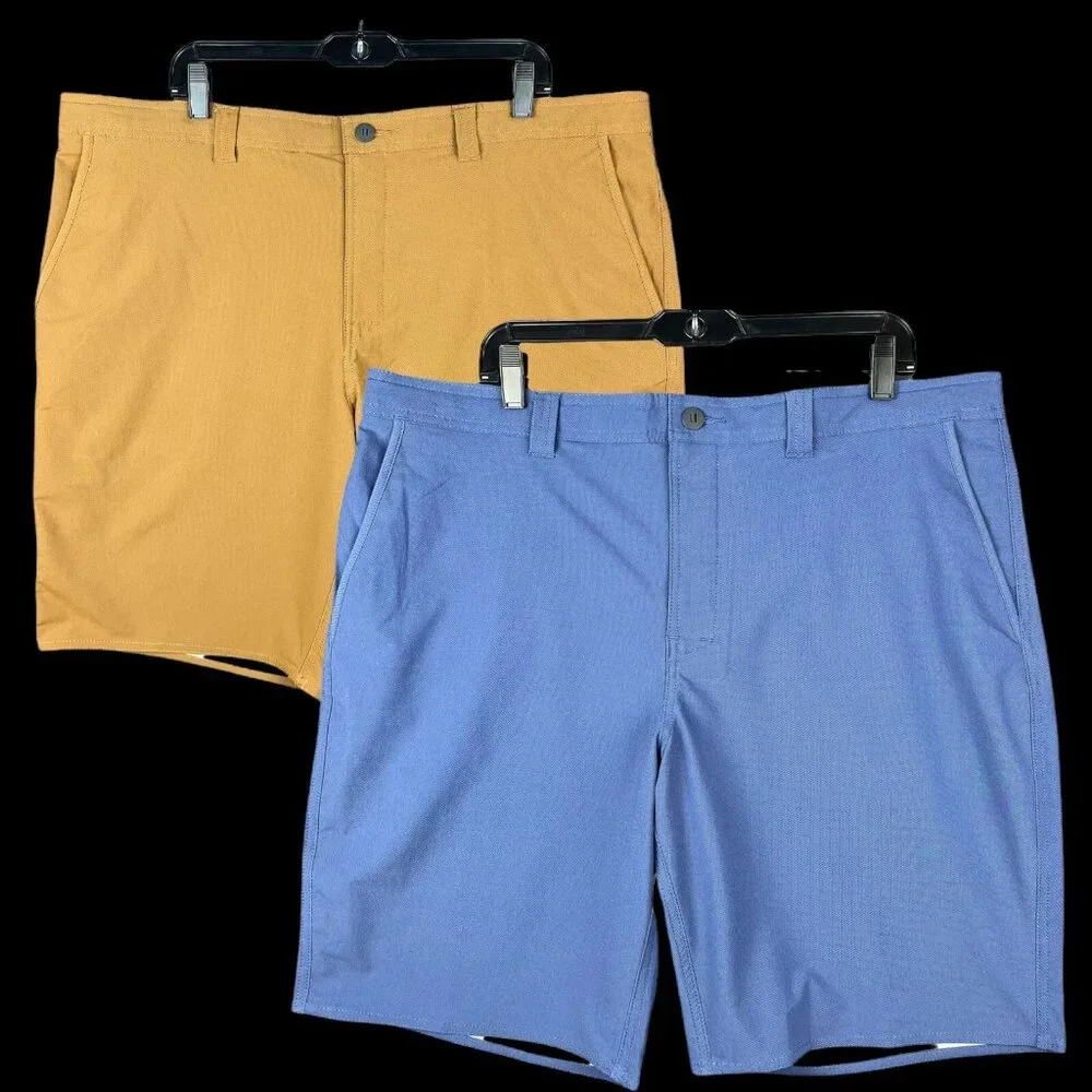George Mens Flat Front Casual Shorts Size 44X9 Blue & Tan Lot of 2 Mid-rise Fit